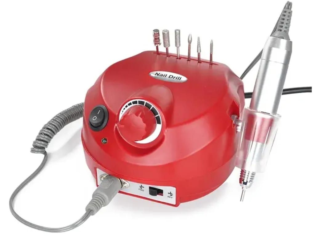Máquina perforadora de uñas roja con pieza de mano, cable y brocas para manicura o pedicura (edición para cumplir con el límite de 125 caracteres)