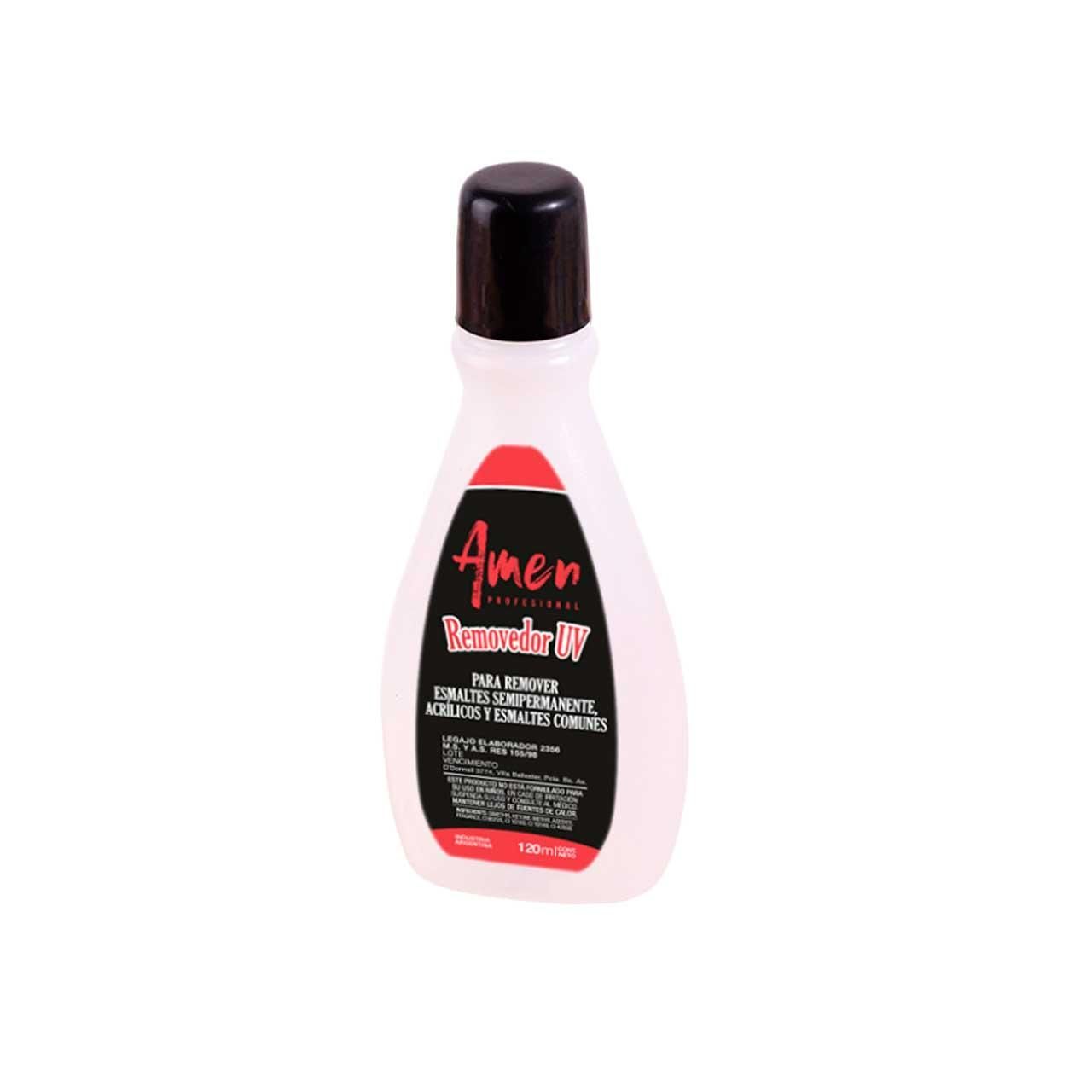 Frasco de spray fijador para el cabello Pink Amen con tapa y etiqueta negras sobre fondo blanco.