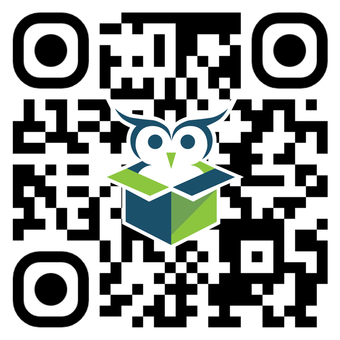 A qr code with an owl in a box