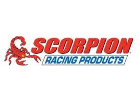 Logo for Scorpion Racing Products: red scorpion and text "SCORPION RACING PRODUCTS" on white background.