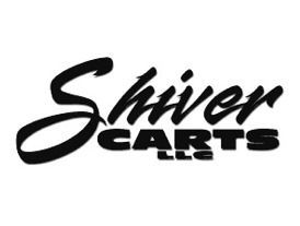 Logo for Shiver Carts LLC in black and white; script 