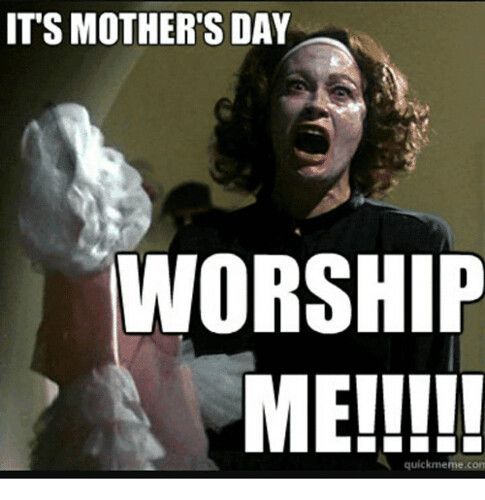 A woman with a startled expression clutches a fluffy object and yells “Worship Me!” Text reads