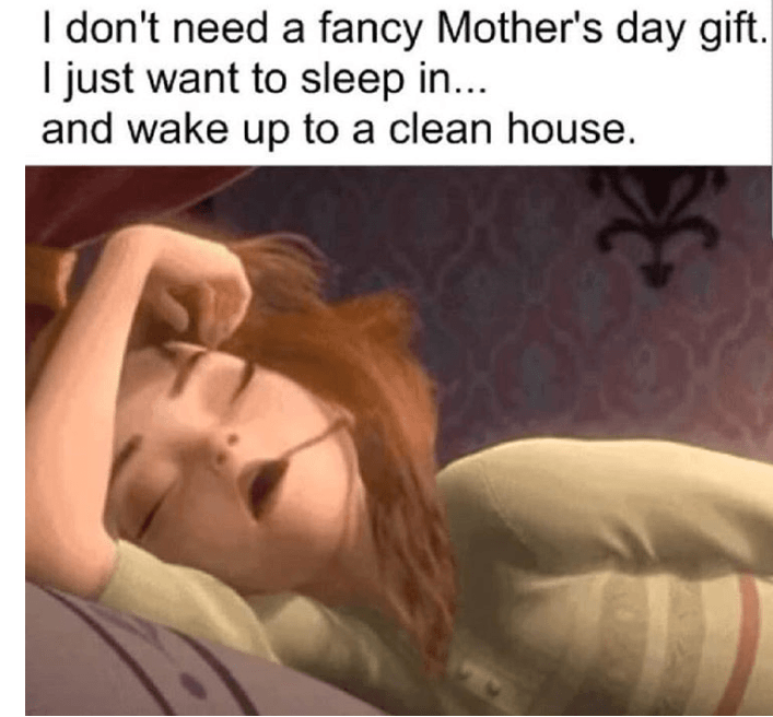 A woman from Frozen cartoon sleeping, text says