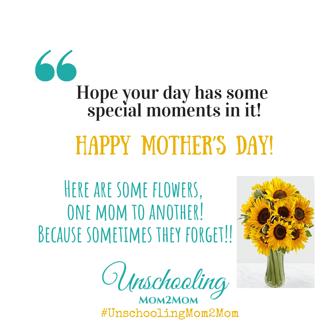 Mother's Day greeting: text with flowers and a bouquet of sunflowers.