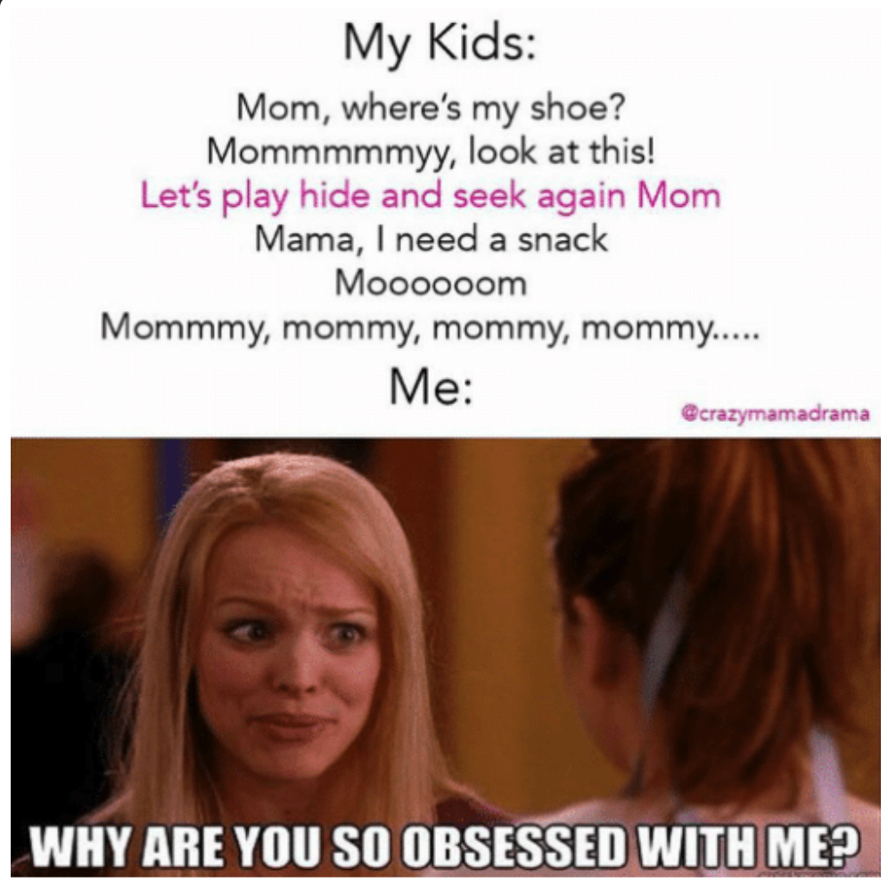 A meme showing children's requests and a woman's exasperated expression from the movie