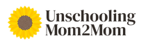Logo with a yellow sunflower and the text “Unschooling Mom2Mom”