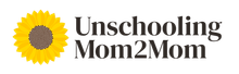 Logo with a yellow sunflower and the text “Unschooling Mom2Mom”