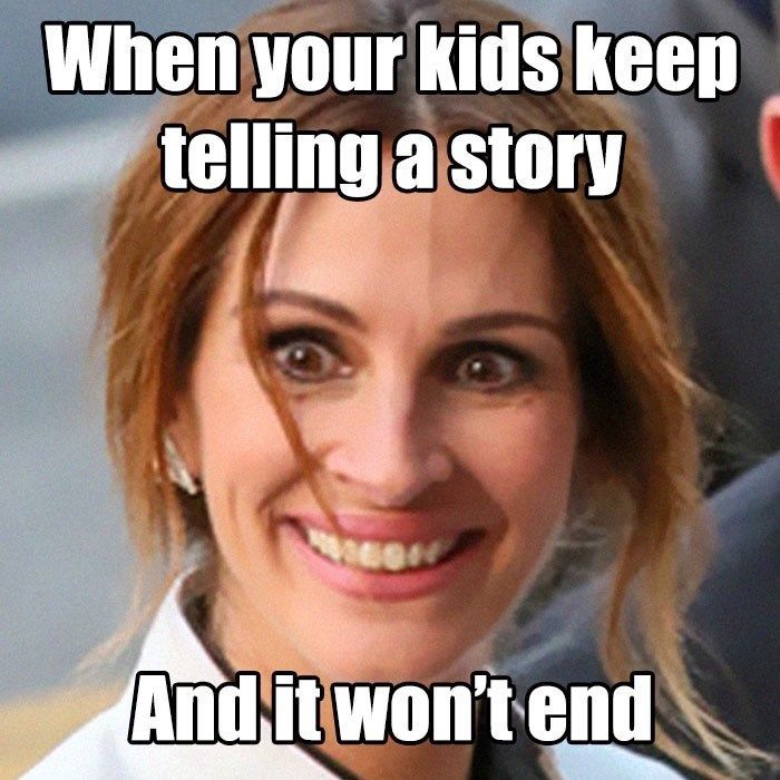 Julia Roberts with a forced smile, text above says