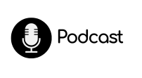 Podcast icon with microphone in a black circle and the word