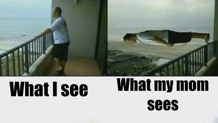 Man on balcony vs. floating man.