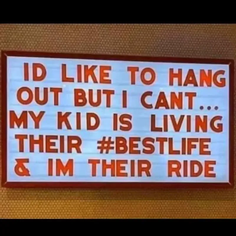 Sign with orange text: