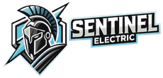 Logo for Sentinel Electric: Spartan helmet with lightning bolts, 