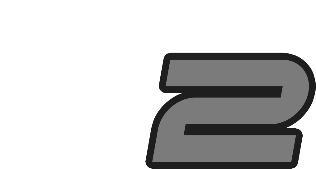 A gray number 2 with a black outline on a white background.