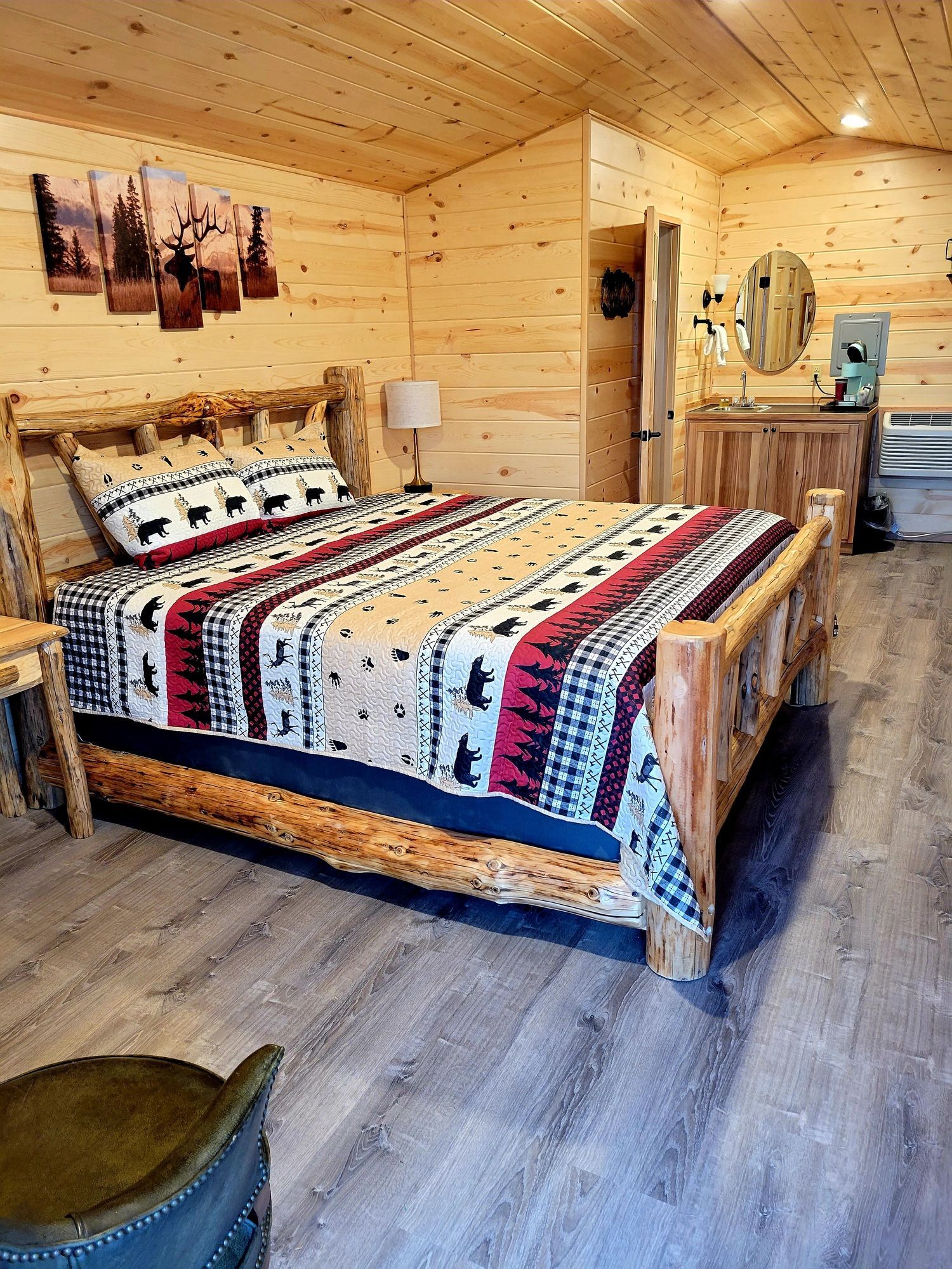 There is a large bed in the middle of the room.