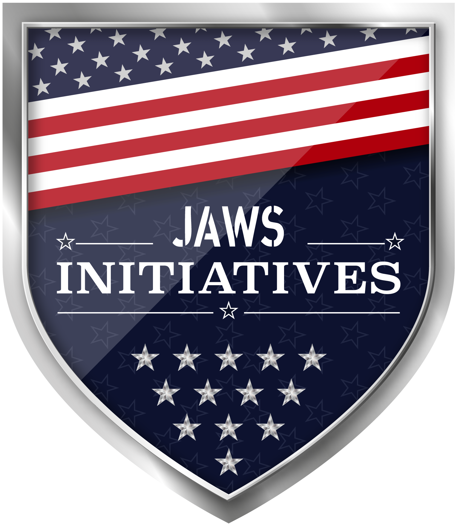 Shield with the American flag and text