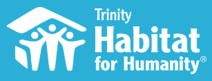 Trinity Habitat for Humanity logo: White figures under a white house roof on a blue background.