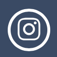 Instagram logo: white camera icon in a white circle on a dark blue background
