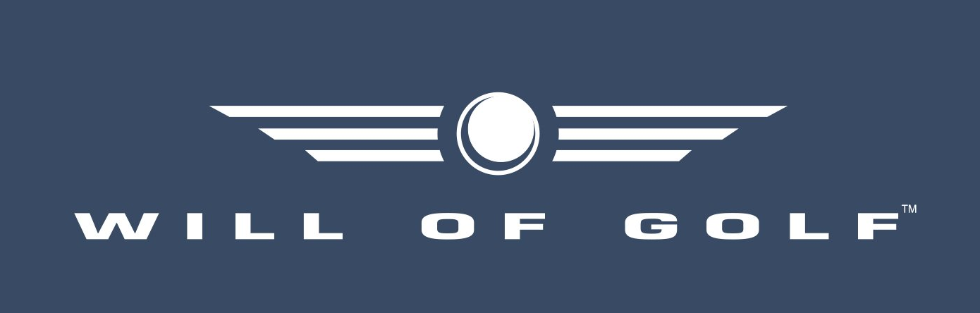 White winged golf logo with the words “WILL OF GOLF” on a dark blue background