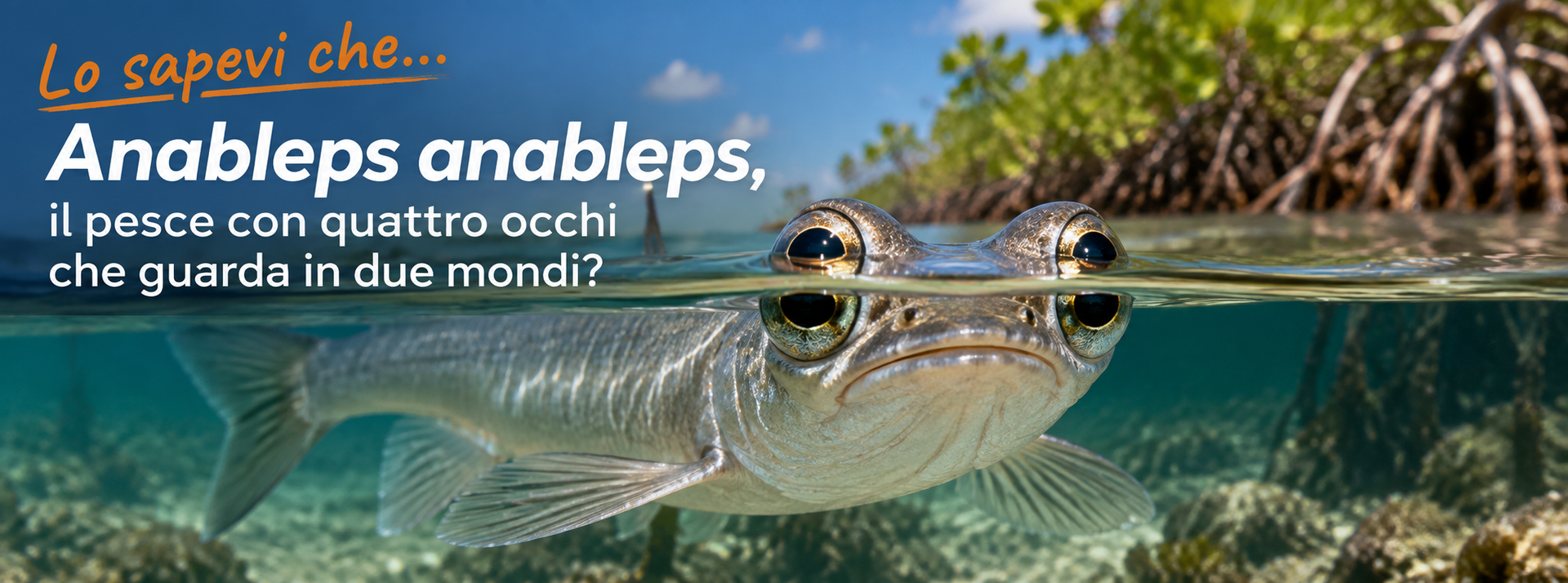 Anableps anableps, il pesce con quattro occhi che osserva sopra e sotto la superficie dell’acqua