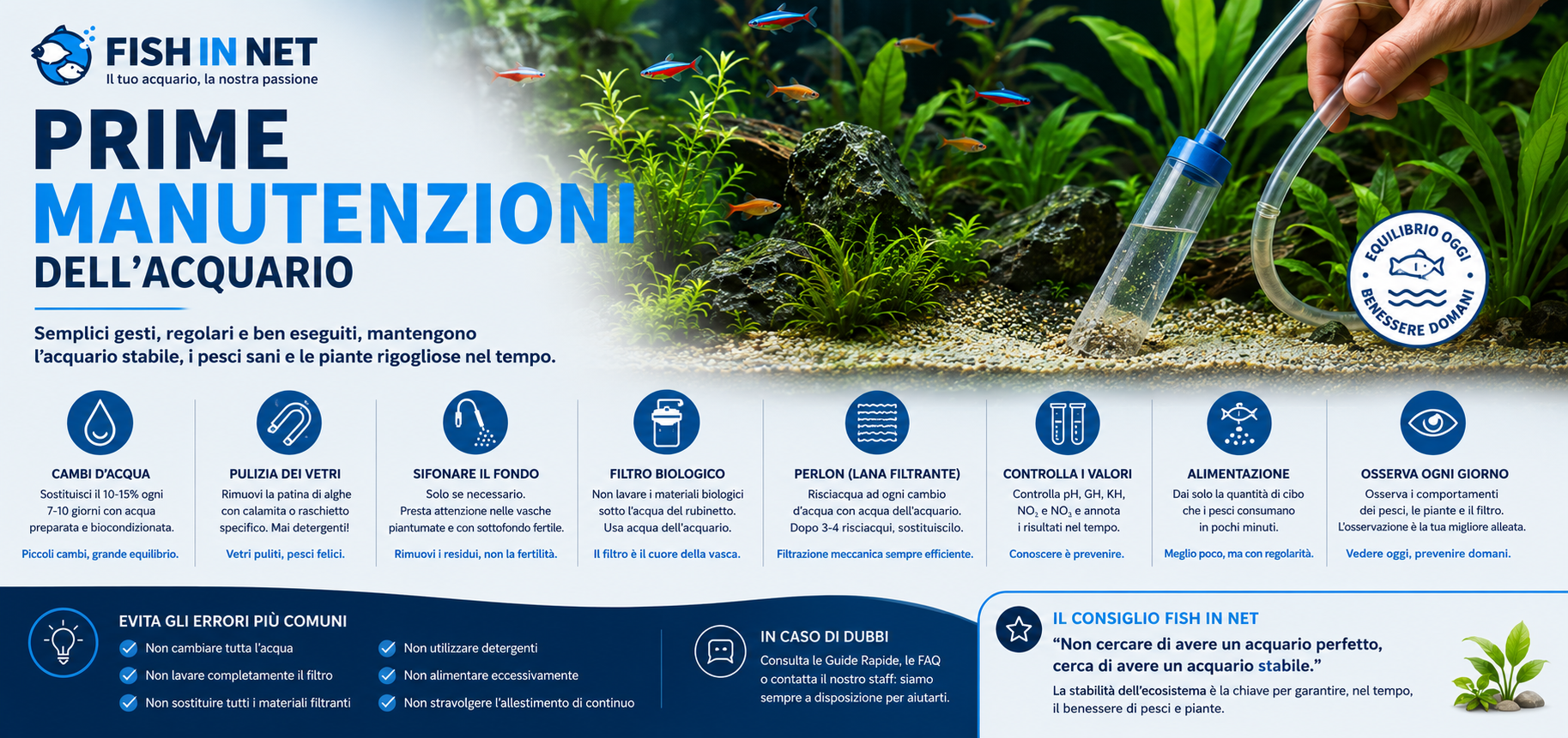 Guida rapida Fish In Net - manutenzione dell'acquario e operazioni essenziali