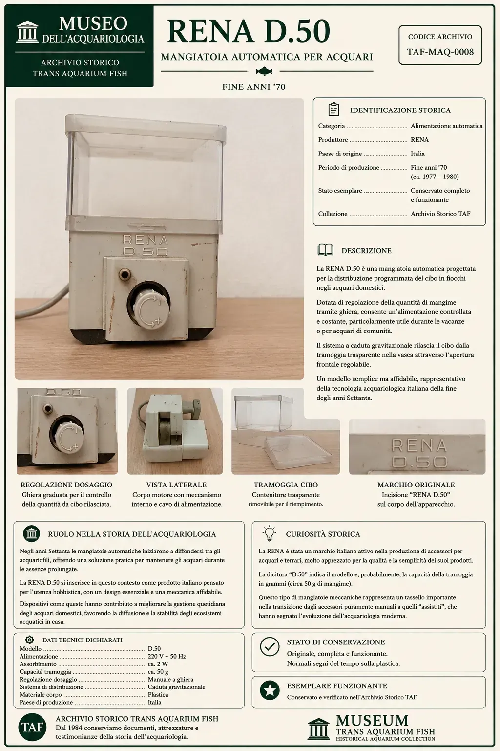 Museo dell'Acquariologia TAF - mangiatoia automatica RENA D.50 anni '70 - Archivio TAF-MAQ-0008