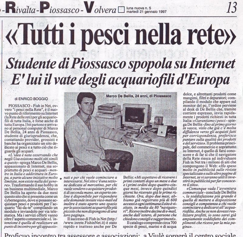 Fish In Net nel 1997: uno dei primi siti italiani dedicati all'acquariofilia