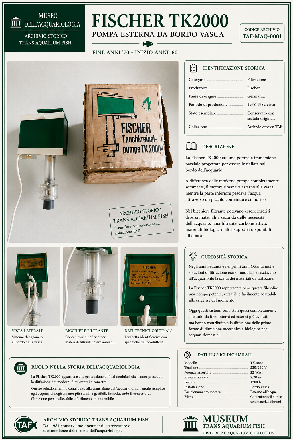 Fischer TK 2000 - Filtro interno storico per acquario anni ' 70'80