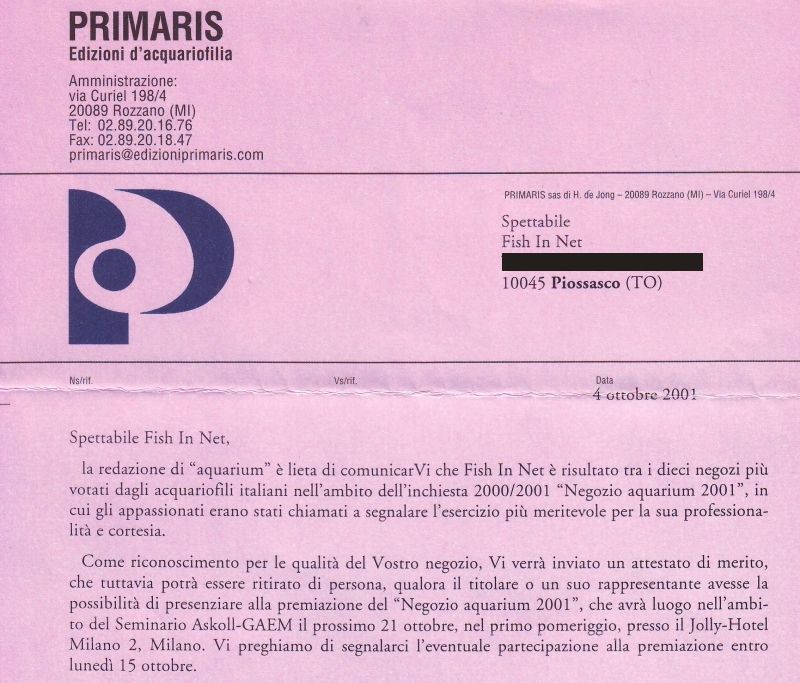 Registrazione del marchio Primaris collegato alla storia di Fish In Net