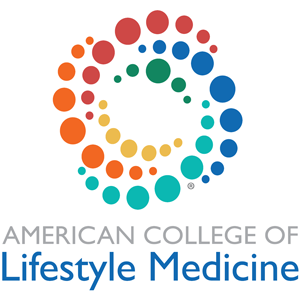 Logo for the American College of Lifestyle Medicine: colorful circle of dots surrounding text.