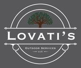 Lovati’s Outdoor Services LLC logo with tree, circular frame, and gray background