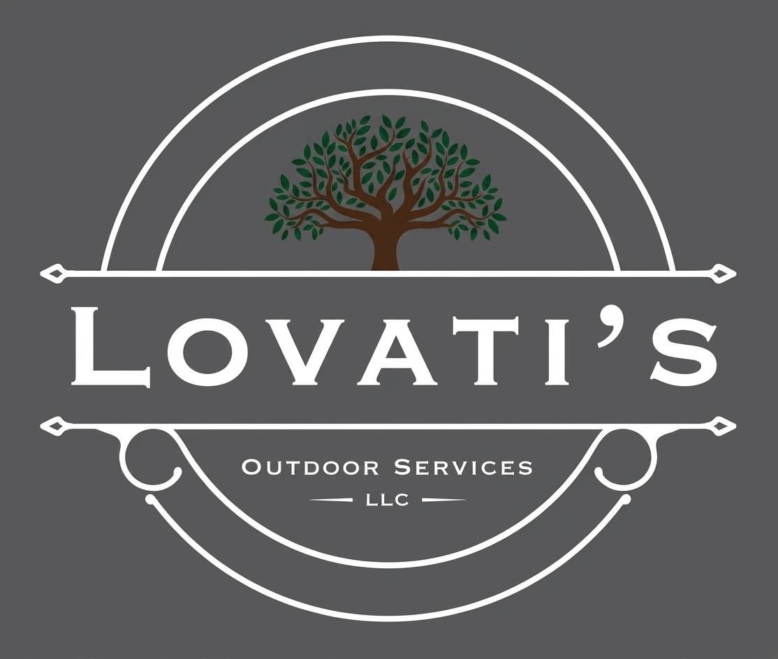 Lovati&rsquo;s Outdoor Services LLC logo with tree, circular frame, and gray background