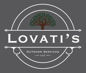 Lovati&rsquo;s Outdoor Services LLC logo with tree, circular frame, and gray background