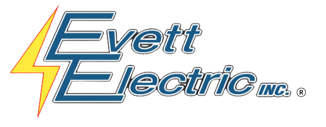 A logo for evett electric inc. with a lightning bolt
