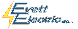 A logo for evett electric inc. with a lightning bolt
