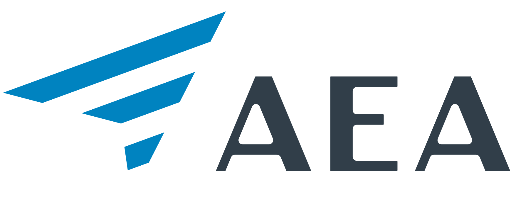 AEA logo with blue stylized wings and dark gray letters