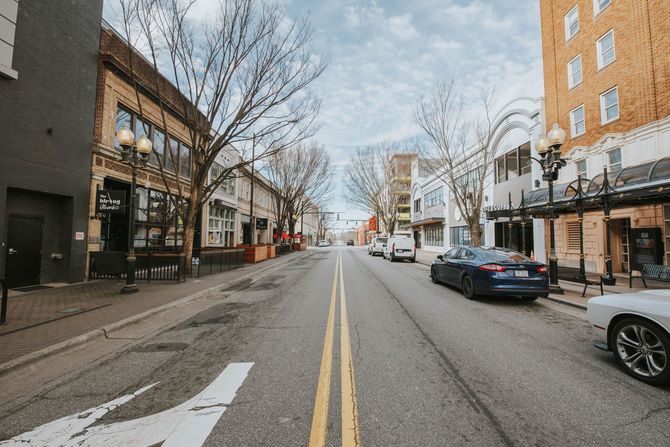 Downtown street scene in the Piedmont Triad area of North Carolina