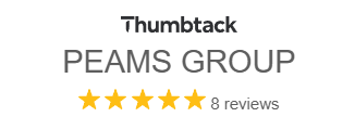 Thumbtack logo with “PEAMS GROUP” and 5 gold stars beside “8 reviews”