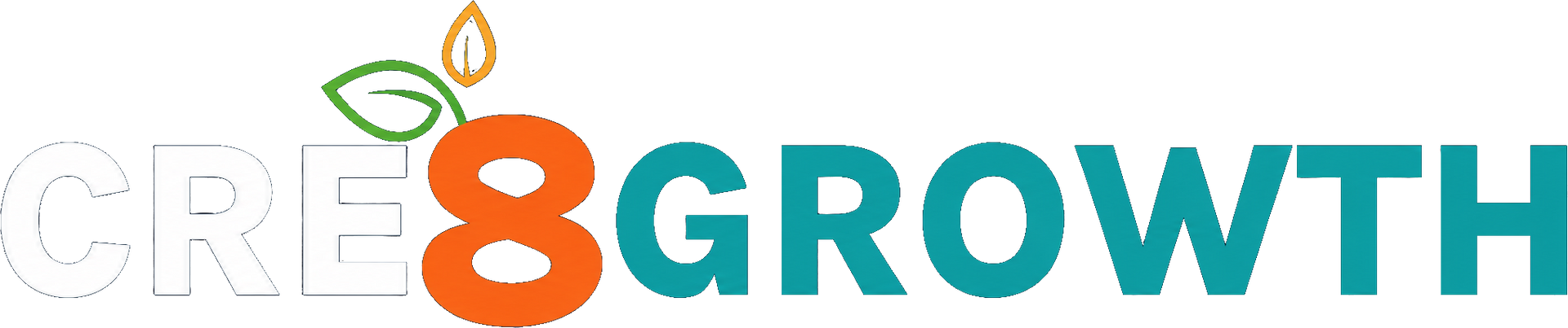 CRE8GROWTH logo in green and orange text with a leaf icon above the “8”
