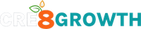 CRE8GROWTH logo in gray, orange, and teal with stylized leaf accents