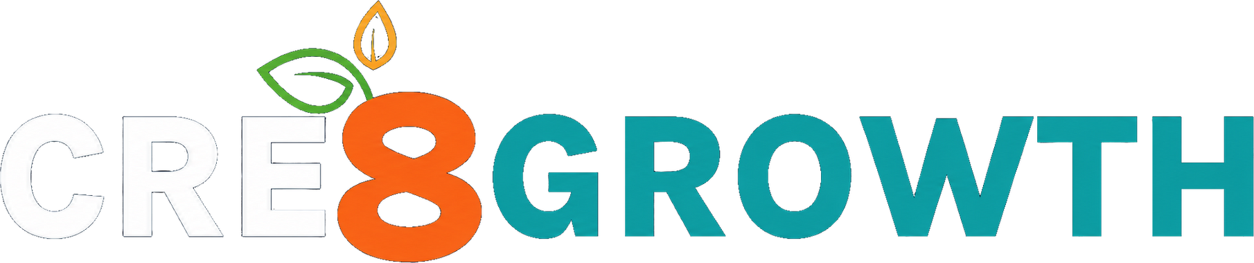 CRE8GROWTH logo in green and orange text with a leaf icon above the “8”