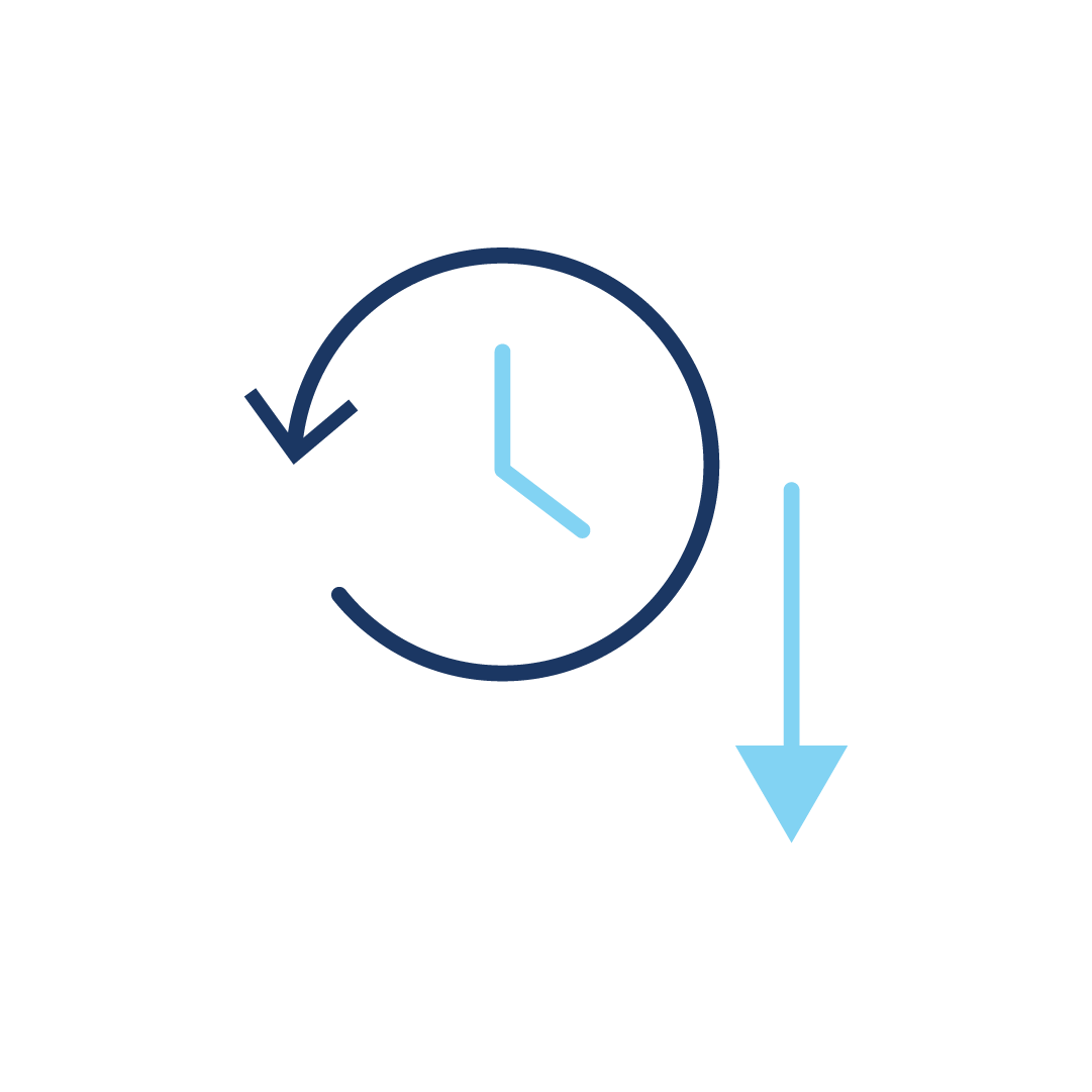 Ein Symbol einer Uhr mit einem nach unten zeigenden Pfeil.