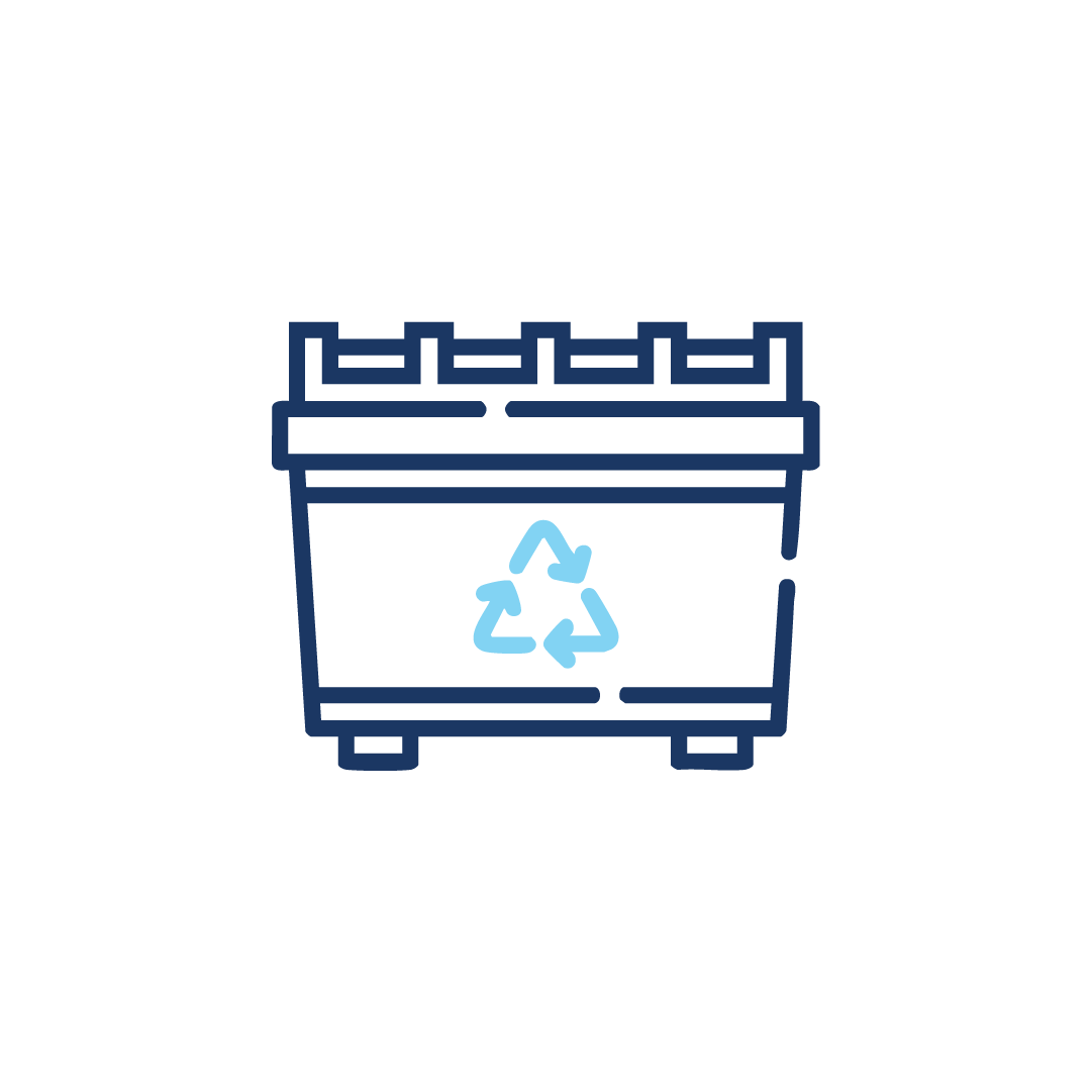 Eine Recyclingtonne mit einem Recyclingsymbol darauf.