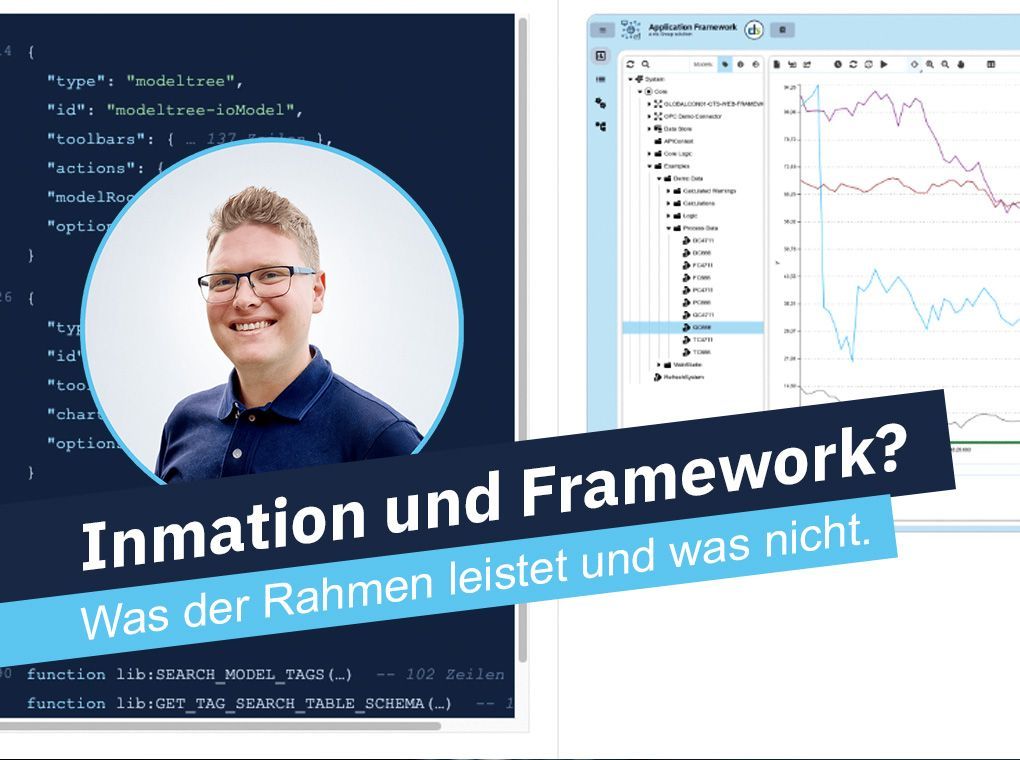 Deutschsprachige Folie mit Porträt, Codefenster und Diagramm; Titel: „Information und Framework?“