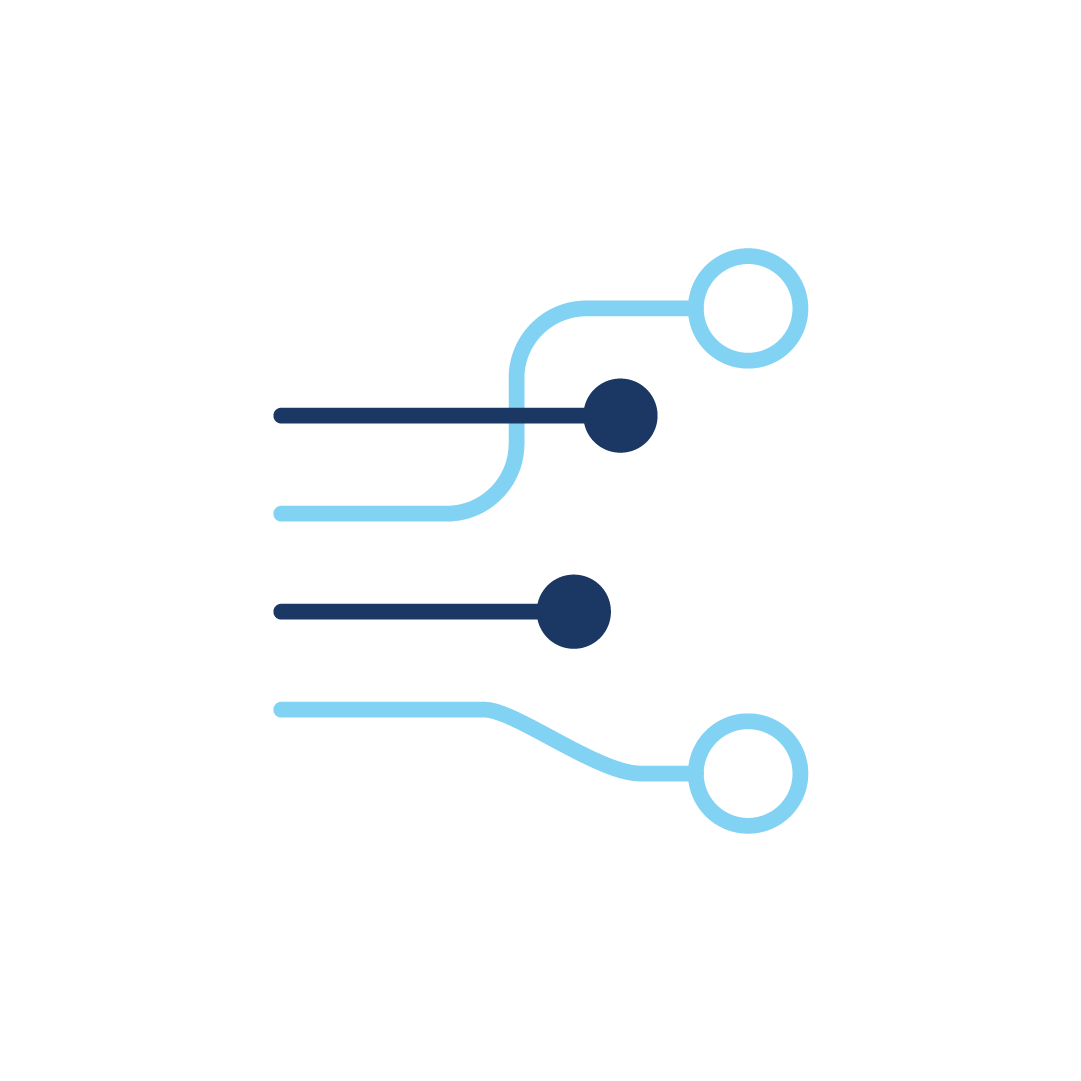 Ein blau-weißes Symbol einer Leiterplatte.