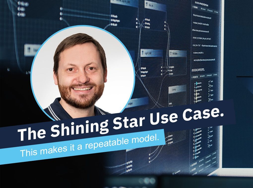 Portrait of a smiling man over a dashboard graphic with the text “The Shining Star Use Case” and “This makes it a repeatable model”