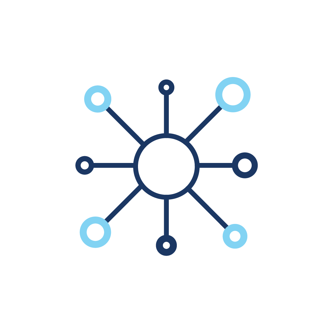 Ein Icon zur Darstellung strukturierter Projektplanung, die zentral zusammenläuft