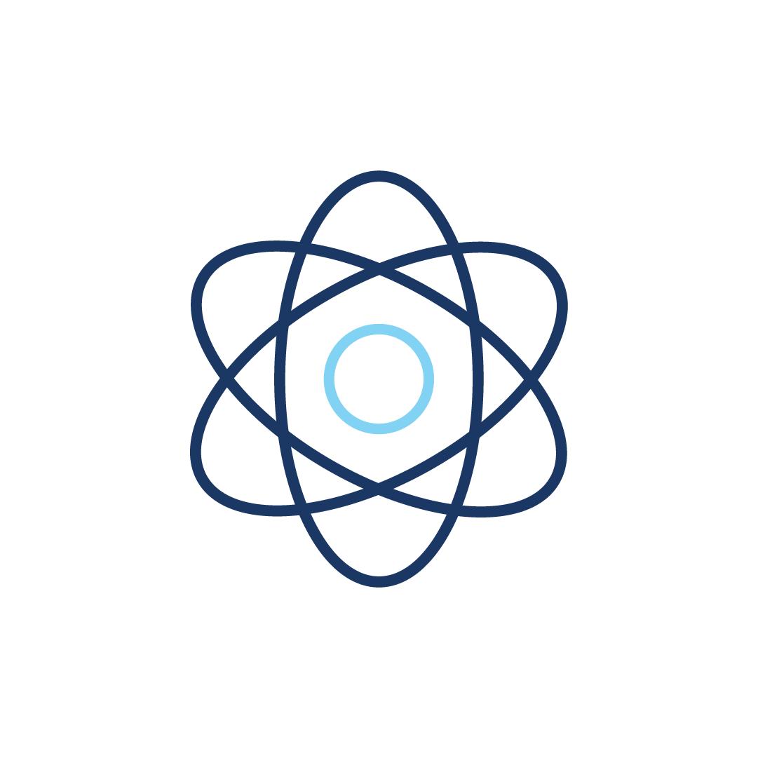 Eine Strichzeichnung eines Atoms mit einem Kreis in der Mitte.