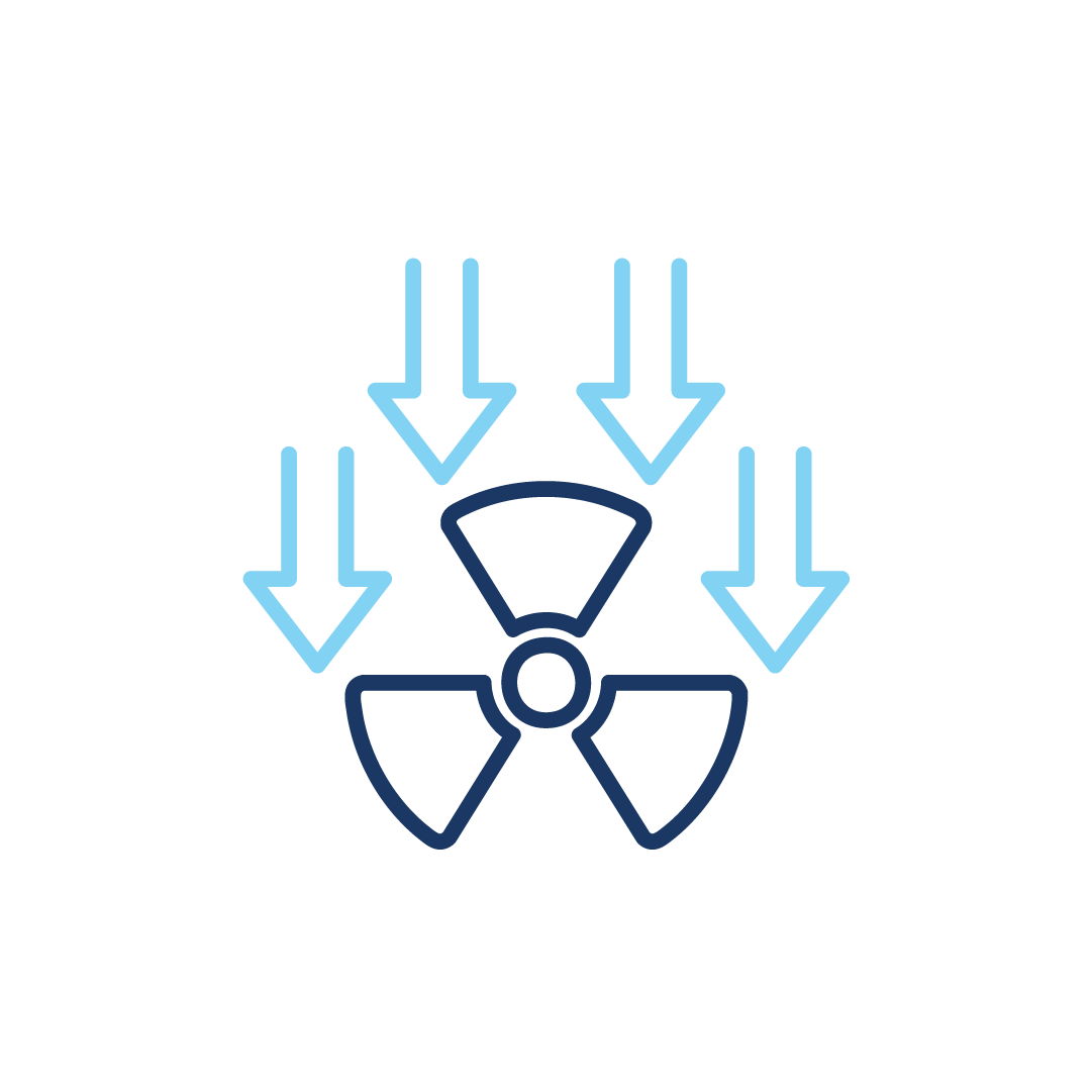 Ein Atomsymbol mit Pfeilen, die in entgegengesetzte Richtungen zeigen.