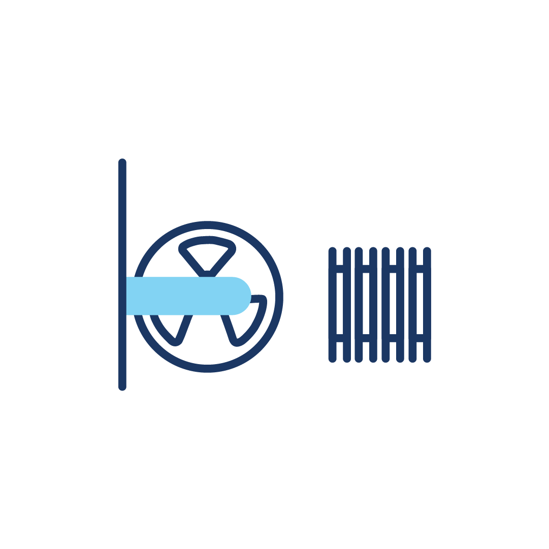 Ein blaues Symbol eines SMT-Reels und eines Greifers.