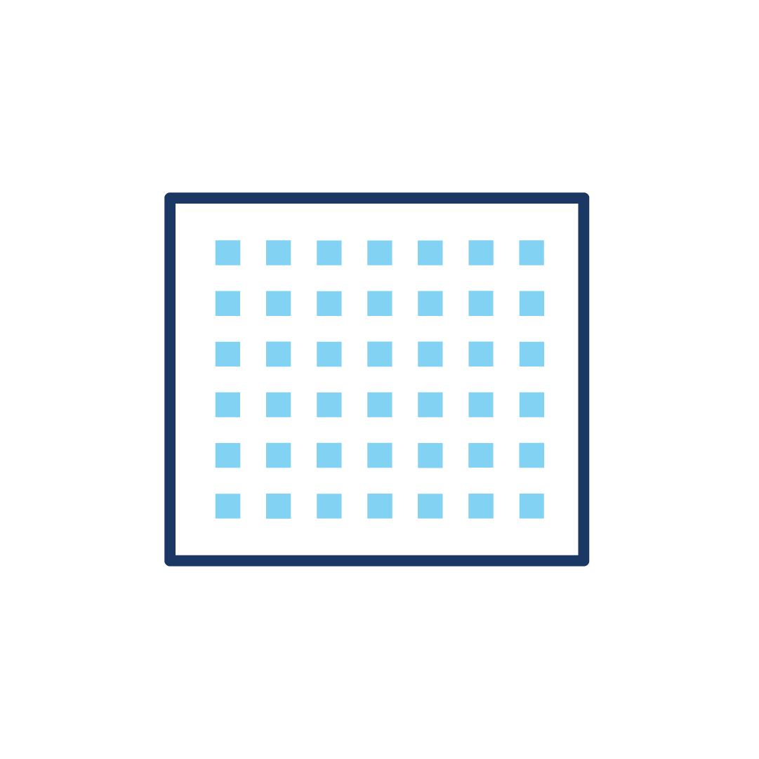 Ein Symbol eines Quadrats mit blauen Quadraten auf weißem Hintergrund.